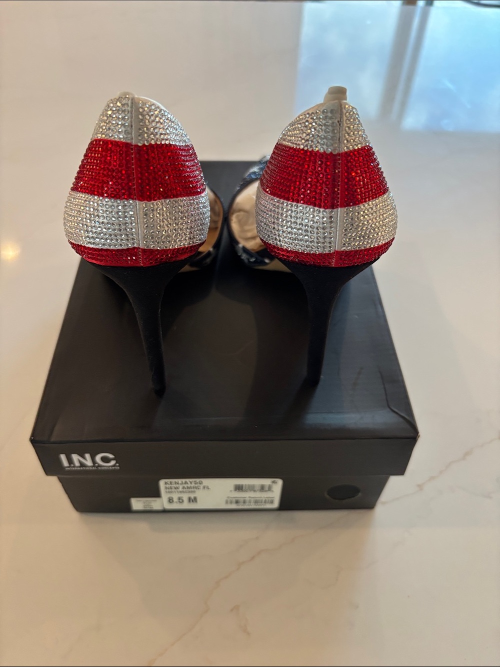 INC International Concepts Red White and Blue Rhinestone Star-Striped Pumps 250 - Picture 7 of 12